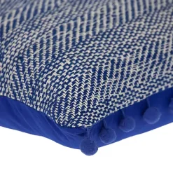 Blue Woven Pom Pom Pillow