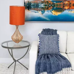 Blue Woven Pom Pom Pillow