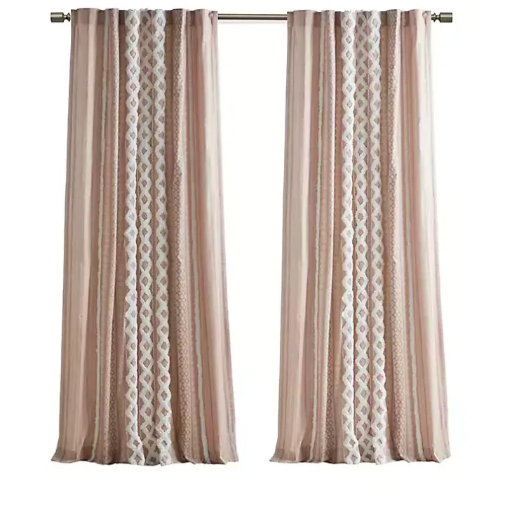 Blush Chenille Stripe Curtain Panel, 84 in.