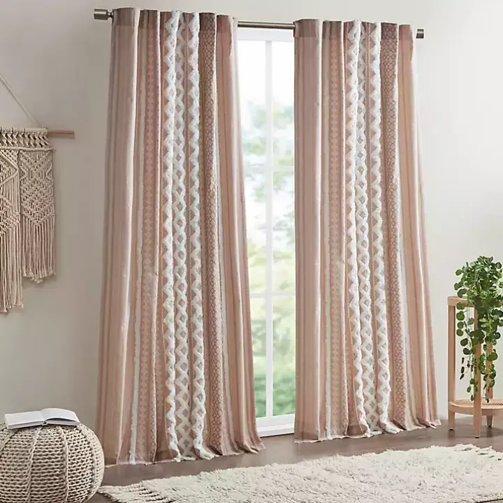 Blush Chenille Stripe Curtain Panel, 84 in.