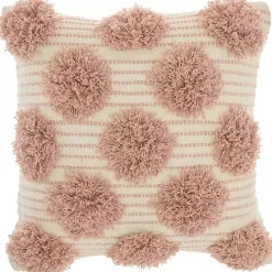 Blush Tufted Pom Poms Throw Pillow