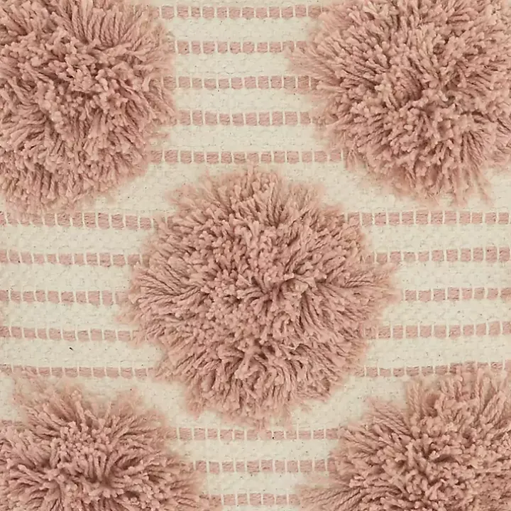 Blush Tufted Pom Poms Throw Pillow