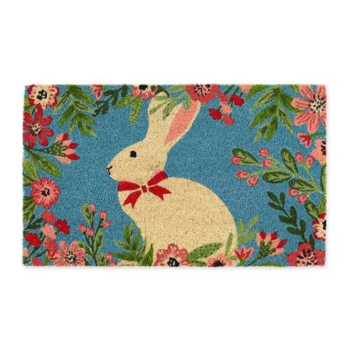 Bow Tie Bunny Floral Doormat