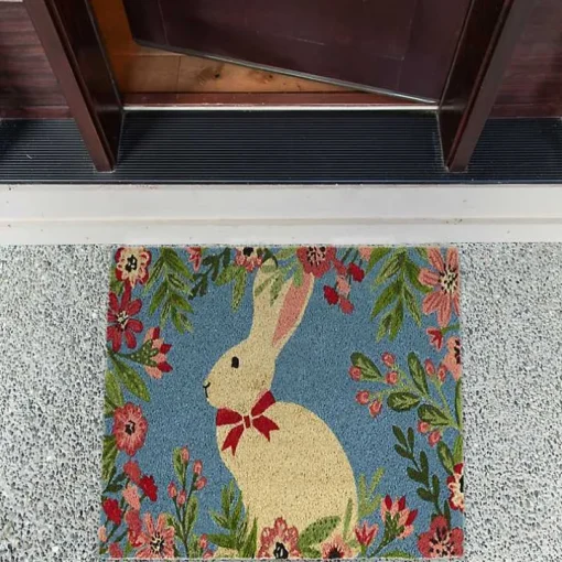 Bow Tie Bunny Floral Doormat