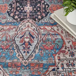 Brick Vintage Medallion Washable Area Rug, 5x7