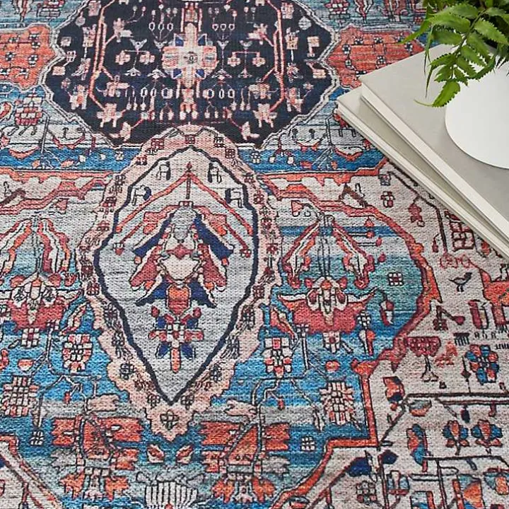 Brick Vintage Medallion Washable Area Rug, 5x7