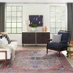 Brick Vintage Medallion Washable Area Rug, 5x7