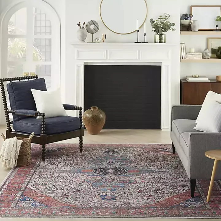 Brick Vintage Medallion Washable Area Rug, 5x7