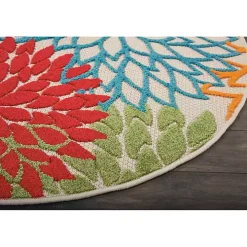 Bright Leaves Round Outdoor Area Rug, 5x5