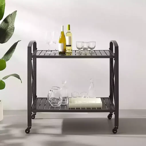 Bronze Metal 2-Tier Outdoor Bar Cart