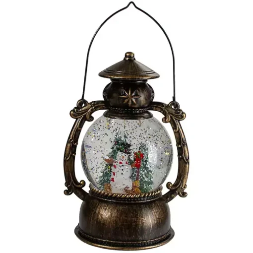 Bronze Snowman and Trees Snow Globe