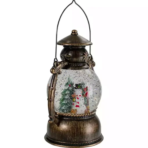 Bronze Snowman and Trees Snow Globe