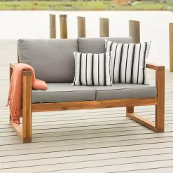 Brown Acacia Outdoor Loveseat with Cushions