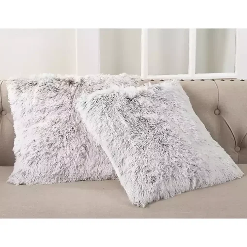 Brown and White Faux Fur Pillow