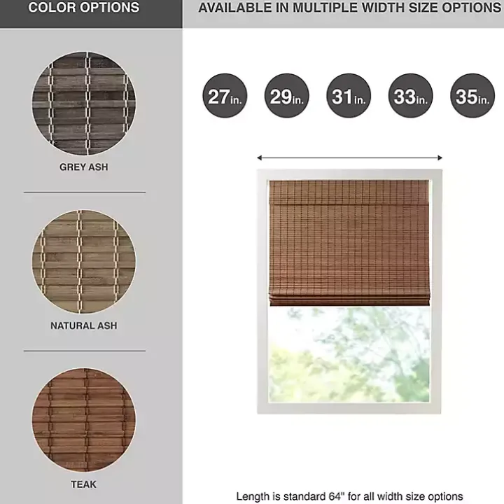 Brown Bamboo Light Filtering Roman Shade, 29 in.
