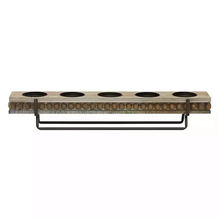 Brown Beaded Wood and Metal Base Candle Holder