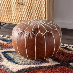 Brown Faux Leather Pouf