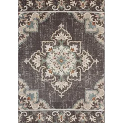 Brown Floral Medallion Outdoor Area Rug, 7x9