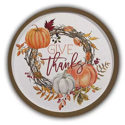 Brown Give Thanks Pumpkin Wreath Wall Plaque