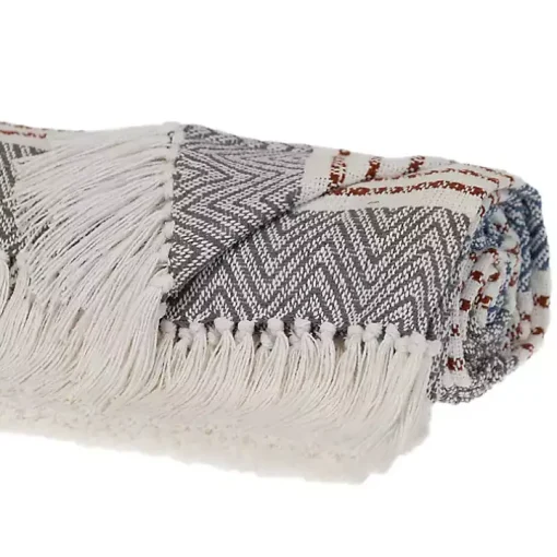 Brown Herringbone Multi Striped Throw