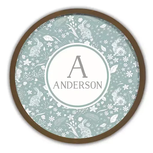 Brown Personalized Blue Bunnies Wall Plaque