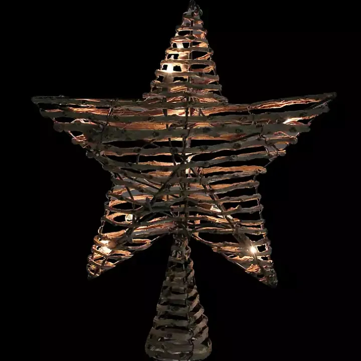 Brown Rattan Star Pre-Lit LED Tree Topper