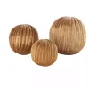 Brown Teak Wood Carved Orbs, Set of 3