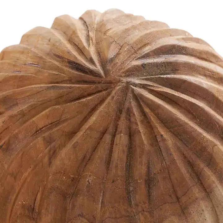 Brown Teak Wood Carved Orbs, Set of 3