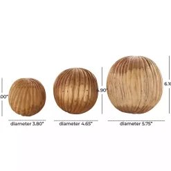 Brown Teak Wood Carved Orbs, Set of 3