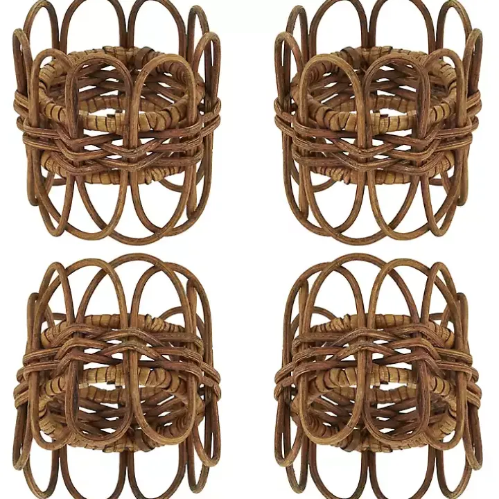 Brown Twisted Rattan Napkin Rings, Set of 4