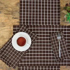 Brown Windowpane Plaid Table Runner