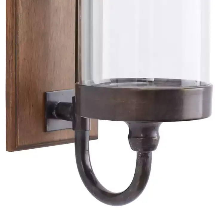 Brown Wood Sconce with Glass Holder