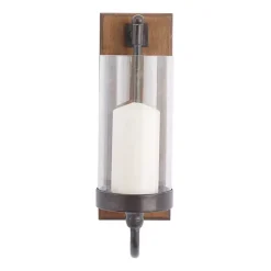 Brown Wood Sconce with Glass Holder