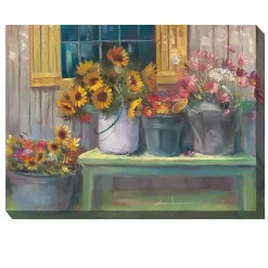Buckets of Floral Bliss Outdoor Canvas Art Print