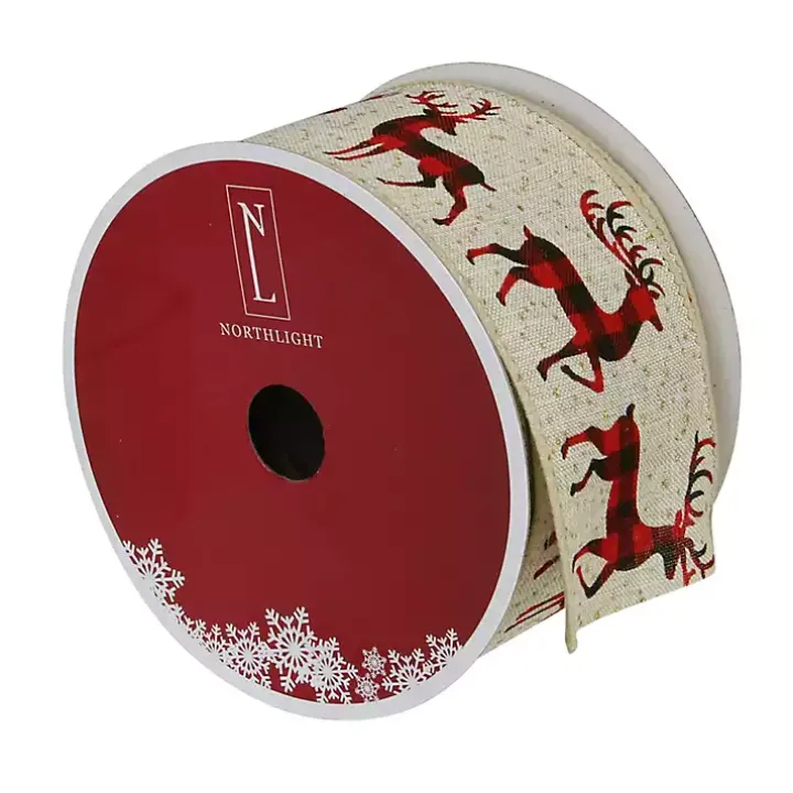 Buffalo Plaid Reindeer 16 yard Christmas Ribbon