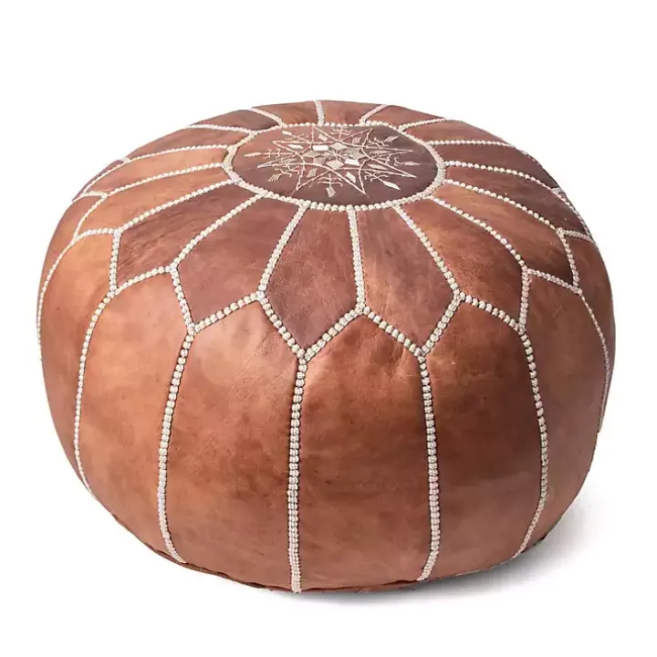 Camel Moroccan Leather Pouf