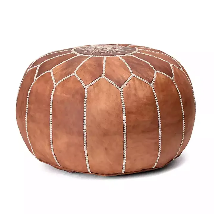 Camel Moroccan Leather Pouf