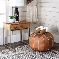 Camel Moroccan Leather Pouf