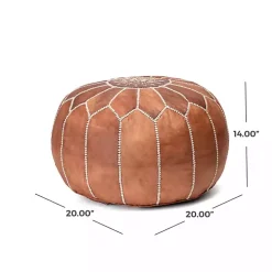 Camel Moroccan Leather Pouf
