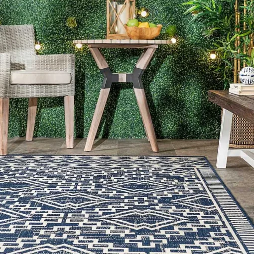 Cammie Blue Moroccan Tribal Outdoor Rug, 5x8