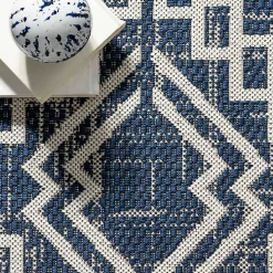 Cammie Blue Moroccan Tribal Outdoor Rug, 5x8