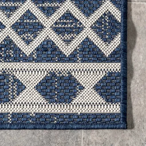 Cammie Blue Moroccan Tribal Outdoor Rug, 5x8
