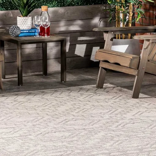 Cammie Gray Moroccan Geometric Outdoor Rug, 5x8