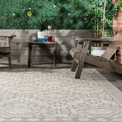 Cammie Gray Moroccan Geometric Outdoor Rug, 5x8