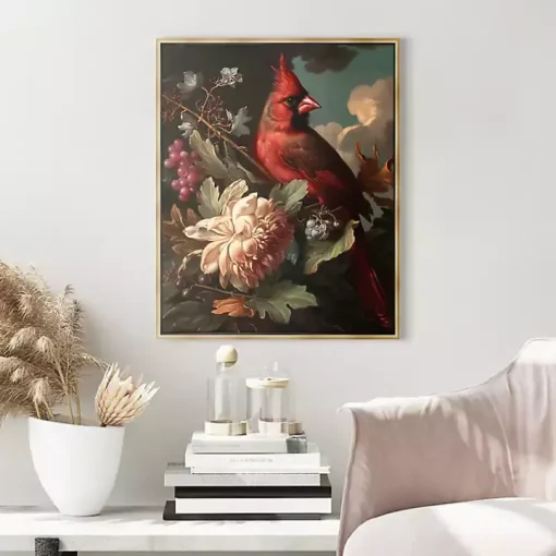 Cardinal Floral Dutch Framed Canvas Art Print
