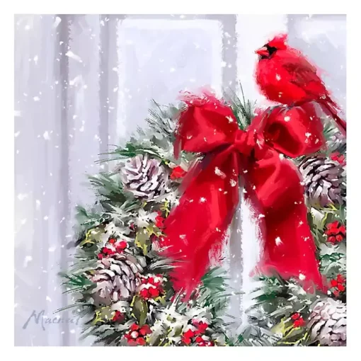 Cardinal on a Wreath Canvas Art Print