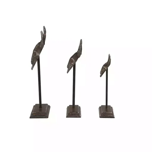Carved Iron Bullhead Statues, Set of 3