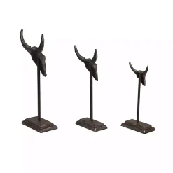 Carved Iron Bullhead Statues, Set of 3