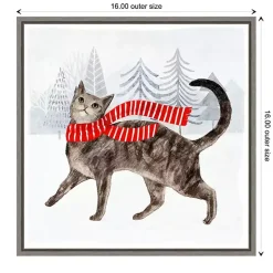 Cat with Red Scarf Christmas Canvas Wall Plaque