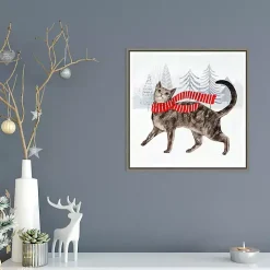 Cat with Red Scarf Christmas Canvas Wall Plaque